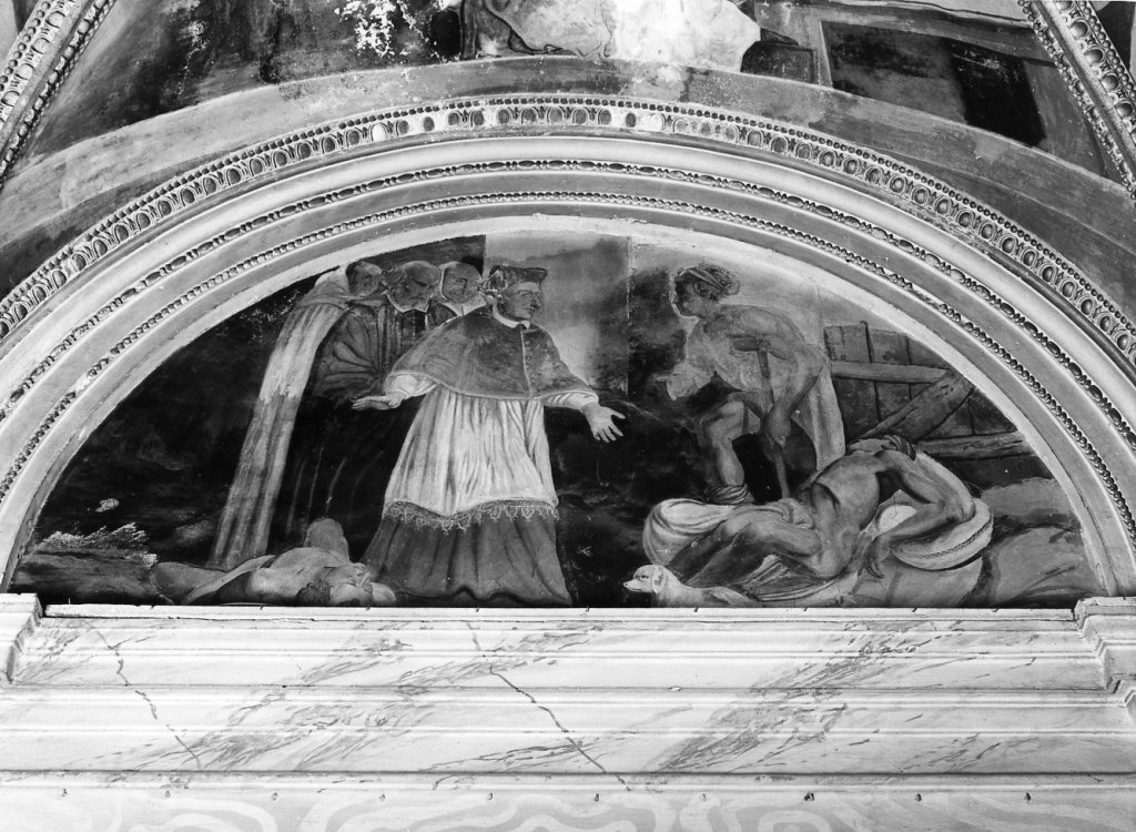 S. Carlo Borromeo fa visita agli appestati (dipinto) - ambito romano (primo quar